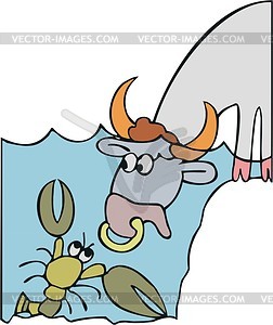 Bull and crawfish - vector clipart