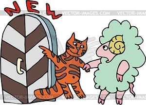 Cat and ewe - vector clipart