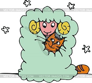 Cat and ewe - vector image