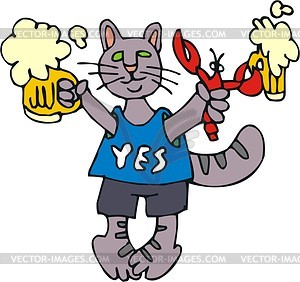 Cat and beer - vector clipart