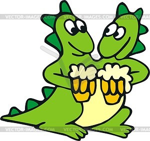 Doppel headed dragon with beer - vector clipart