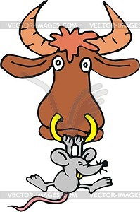 Mouse and bull cartoon - vector clipart