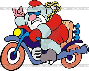 Santa Claus drives motorcycle - vector clipart