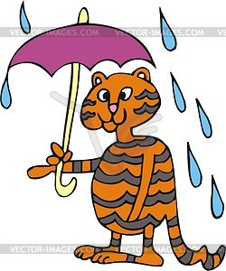 Tiger under umbrella - vector clipart