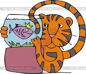 Tiger with aquarium - vector clipart