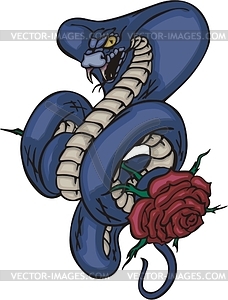 Cobra and red rose - vector clipart