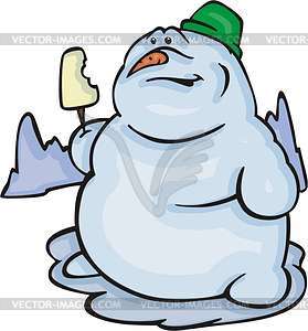 Snowman and ice cream - vector clipart