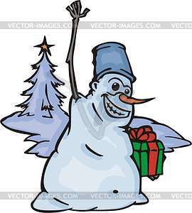 Snowman with gift - vector EPS clipart