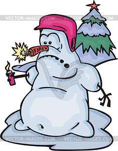 Snowman-pyrotechnist - vector clipart
