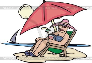 Woman relaxing on a beach - vector clipart