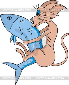 Потешный кот целует рыбку - векторный клипарт