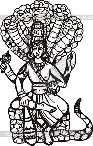 Vishnu and Shesha - vector clipart