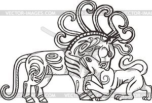 Scythian leopard and deer - vector clipart