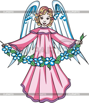 Девочка-ангелочек с венком из цветов | Векторный клипарт |ID 2025383