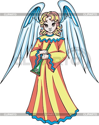 Девочка-ангелочек трубадур | Векторный клипарт |ID 2025369
