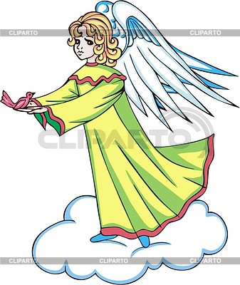 Девочка-ангелочек с птичкой | Векторный клипарт |ID 2025372