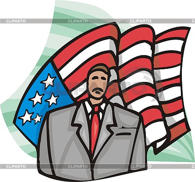 Человек на фоне американског флага | Векторный клипарт |ID 2008229