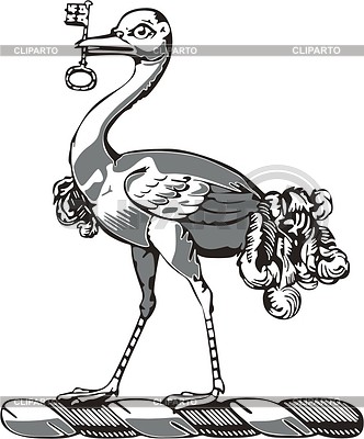 Нашлемник страус с ключом в клюве | Векторный клипарт |ID 2012035