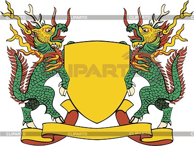 Щит с щитодержателями китайскими драконами | Векторный клипарт |ID 2011106