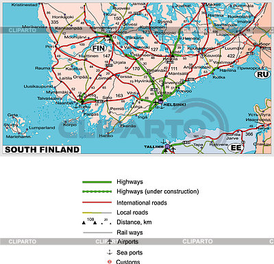 Дорожная карта Южной Финляндии | Векторный клипарт |ID 2010170