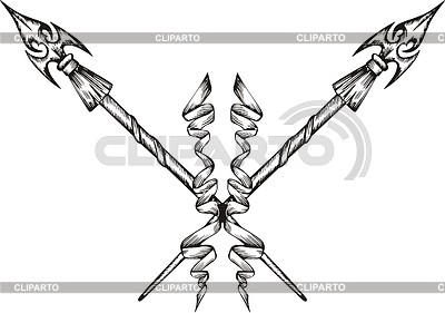 Перекрещенные пики с лентами | Векторный клипарт |ID 2022368