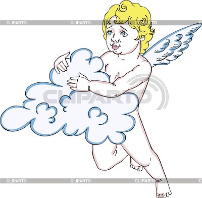 Ангелочек держащийся за облако | Векторный клипарт |ID 2025349