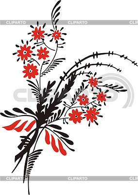 Славянский черно-красные цветочный орнамент | Векторный клипарт |ID 2025005