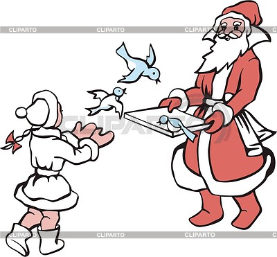 Дед Мороз и Снегурочка с кормушкой для птиц | Векторный клипарт |ID 2010805