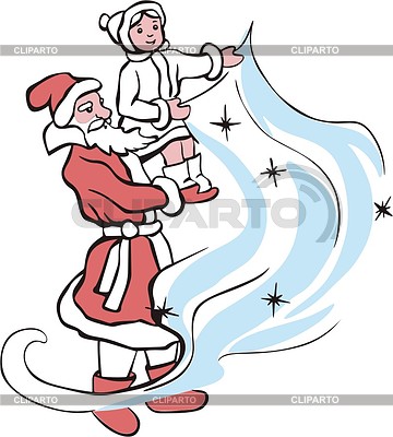 Дед Мороз и Снегурочка запускают метель | Векторный клипарт |ID 2012220