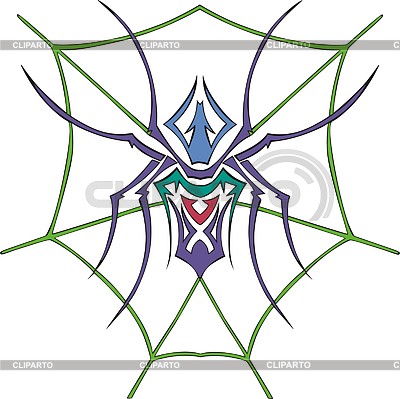 Симметричное тату паук на паутине | Векторный клипарт |ID 2022024