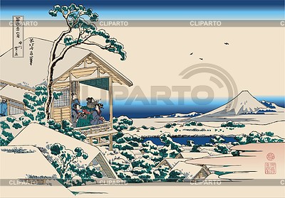 Hokusai. Tea house at Koishikawa. The morning after a snowfall | Stock Vector Graphics |ID 2024124