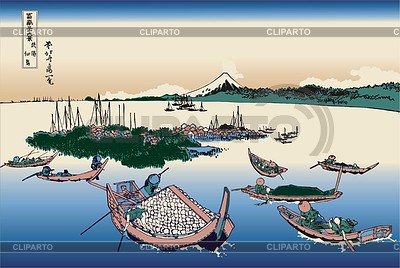 Hokusai. Die Insel Tsukuda in der Provinz Musashi | Stock Vektorgrafik |ID 2024133