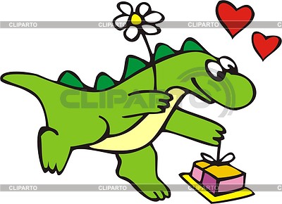 Dragon cartoon in love with a gift and a flower | Stock Vector Graphics |ID 2020024