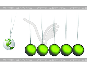 Newtons cradle with earth - vector clipart