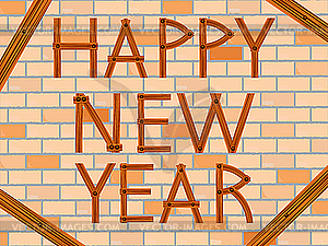 Happy new year over wall - vector clipart
