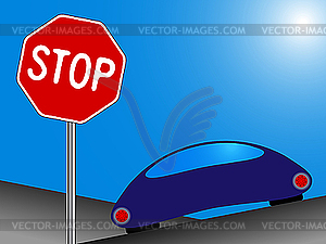 Car and stop sign - vector image
