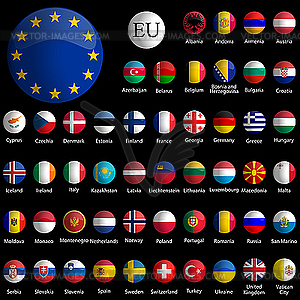 Europe glossy icons collection - vector image