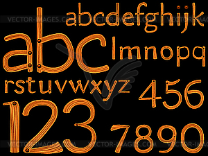 Hand drawn alphabet and numbers - vector clipart