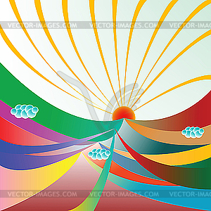 Солнце над горами - векторизованное изображение