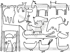 Cartoonial animals black and white silhouettes - royalty-free vector clipart