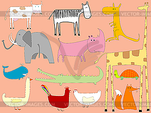 Cartoon drawing with animals - vector image