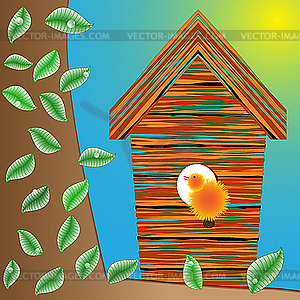 Birds house on tree - vector image