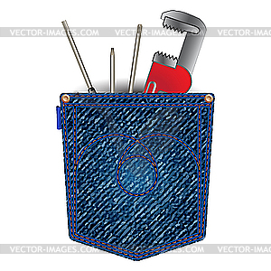 Jeans pocket with tools - vector image
