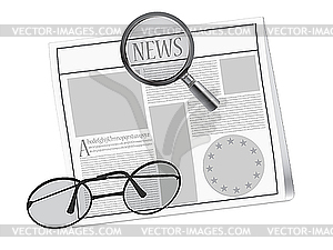 Newspaper and glasses - royalty-free vector clipart