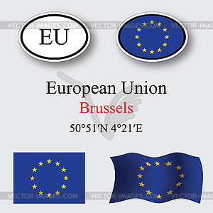 European union icons set - vector image