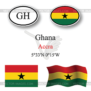 Ghana icons set - vector image