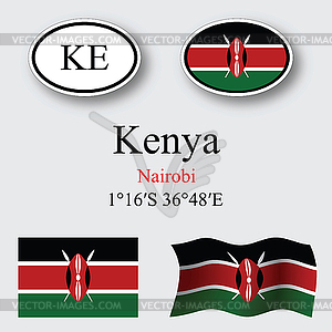 Kenya icons set - vector image