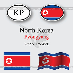 North korea icons set - vector image