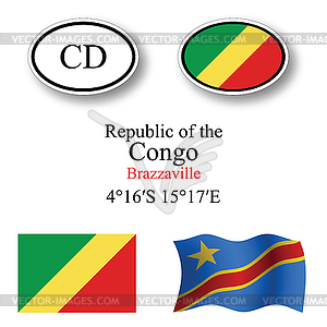 Republic of congo icons set - vector image