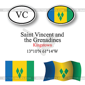 Набор Сент-Винсент и greenadines иконки - изображение в векторном формате